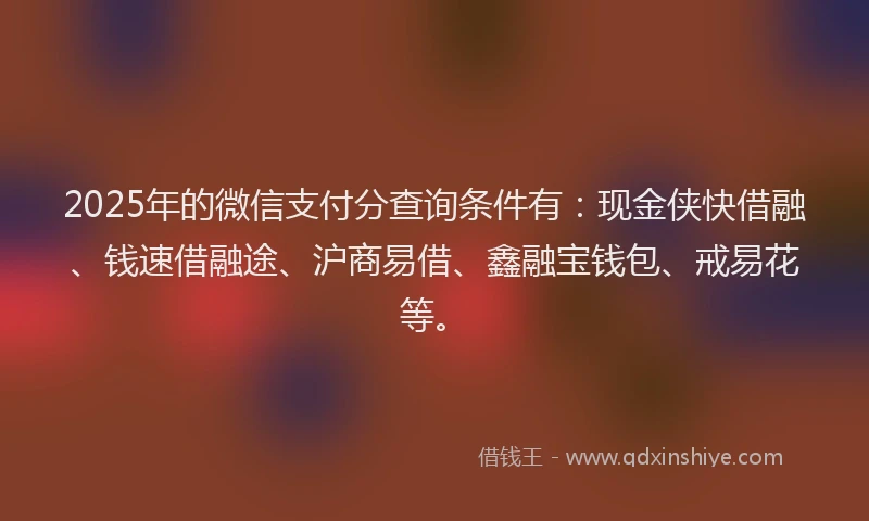 2025年的微信支付分查询条件有：现金侠快借融、钱速借融途、沪商易借、鑫融宝钱包、戒易花等。