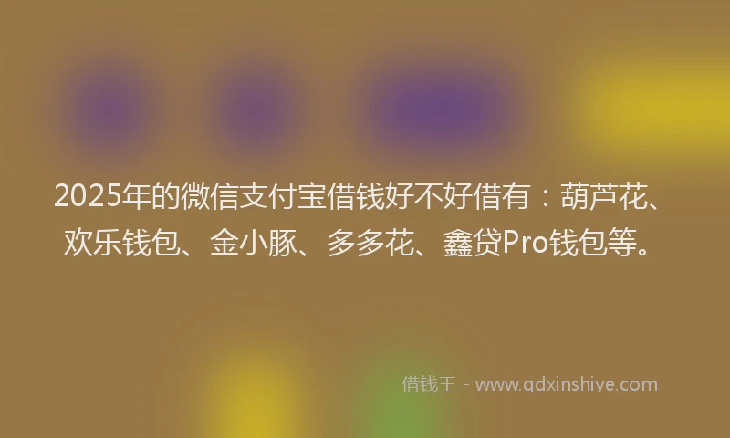 2025年的微信支付宝借钱好不好借有：葫芦花、欢乐钱包、金小豚、多多花、鑫贷Pro钱包等。