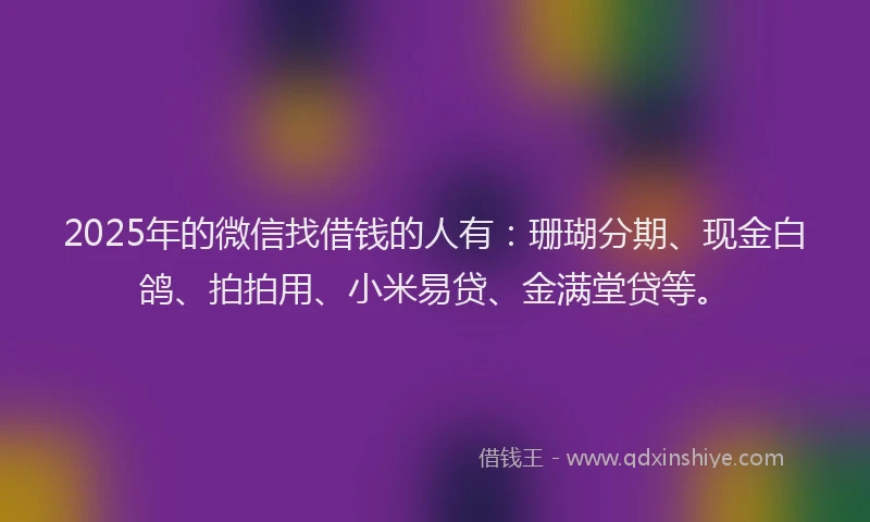 2025年的微信找借钱的人有：珊瑚分期、现金白鸽、拍拍用、小米易贷、金满堂贷等。