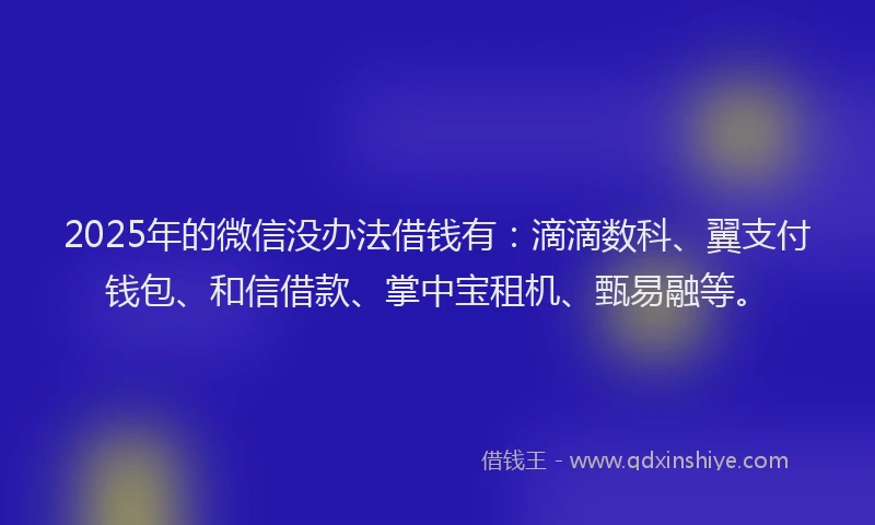 2025年的微信没办法借钱有：滴滴数科、翼支付钱包、和信借款、掌中宝租机、甄易融等。