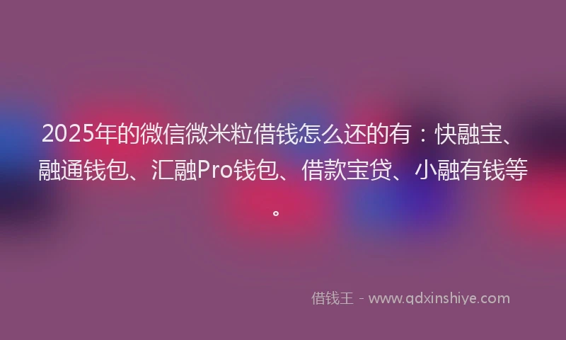 2025年的微信微米粒借钱怎么还的有：快融宝、融通钱包、汇融Pro钱包、借款宝贷、小融有钱等。