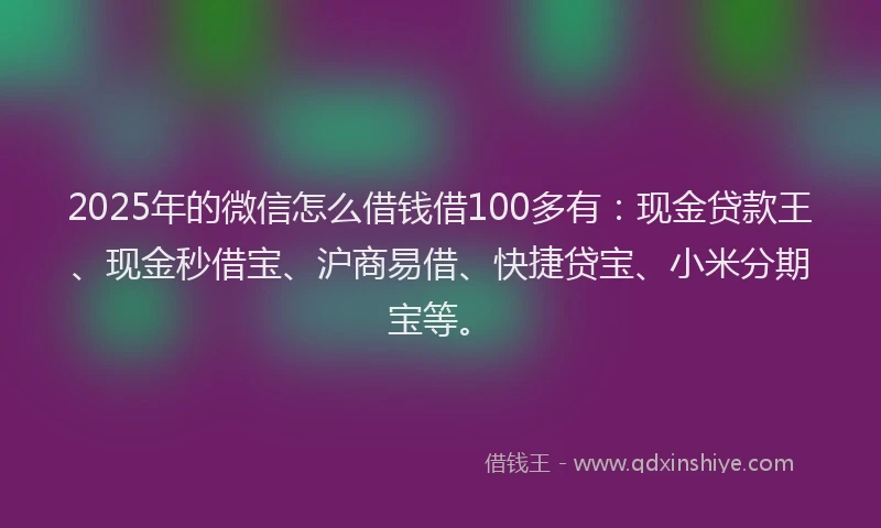 2025年的微信怎么借钱借100多有：现金贷款王、现金秒借宝、沪商易借、快捷贷宝、小米分期宝等。