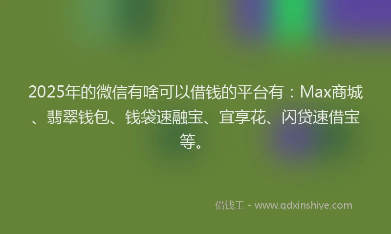2025年的微信有啥可以借钱的平台有：Max商城、翡翠钱包、钱袋速融宝、宜享花、闪贷速借宝等。
