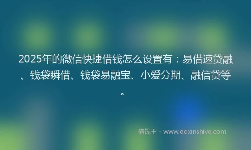 2025年的微信快捷借钱怎么设置有：易借速贷融、钱袋瞬借、钱袋易融宝、小爱分期、融信贷等。