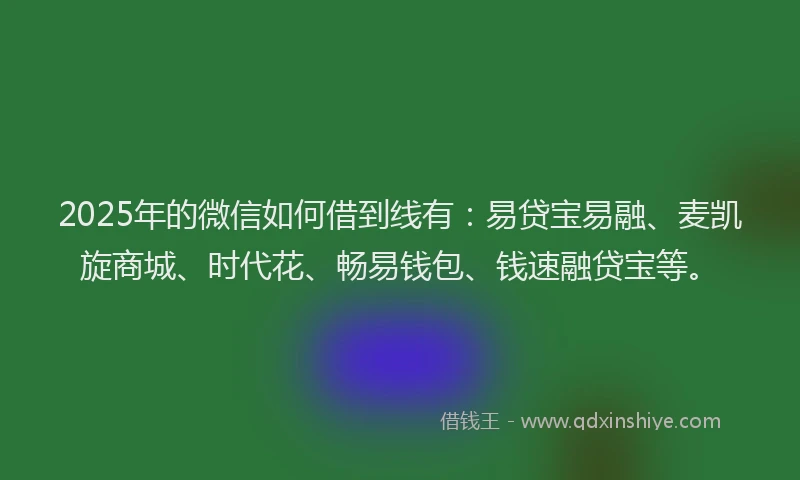 2025年的微信如何借到线有：易贷宝易融、麦凯旋商城、时代花、畅易钱包、钱速融贷宝等。