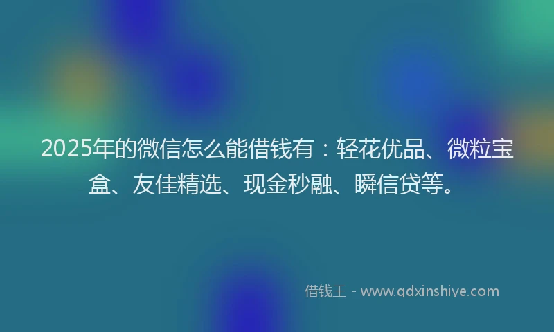 2025年的微信怎么能借钱有：轻花优品、微粒宝盒、友佳精选、现金秒融、瞬信贷等。