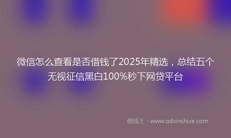 微信怎么查看是否借钱了2025年精选，总结五个无视征信黑白100%秒下网贷平台