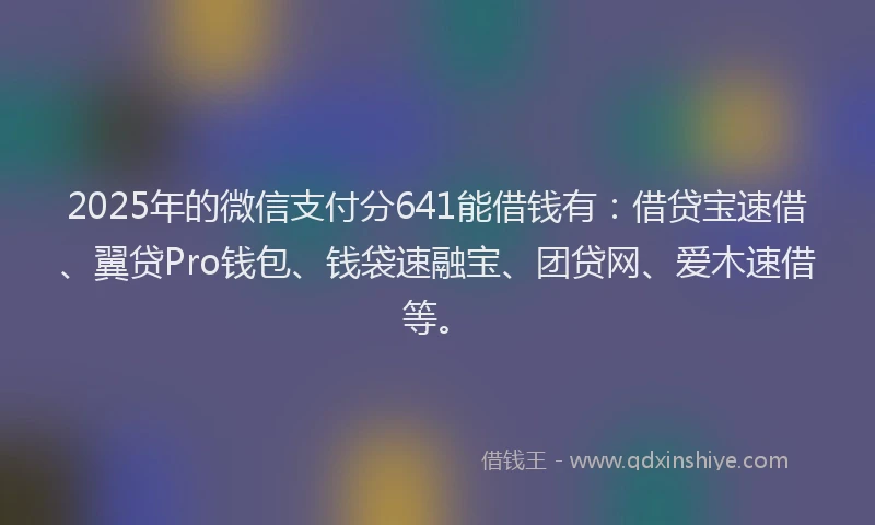 2025年的微信支付分641能借钱有：借贷宝速借、翼贷Pro钱包、钱袋速融宝、团贷网、爱木速借等。