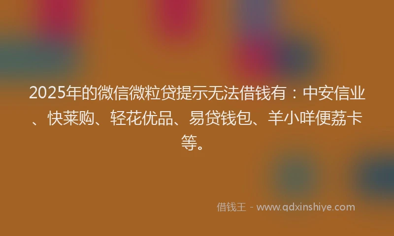 2025年的微信微粒贷提示无法借钱有：中安信业、快莱购、轻花优品、易贷钱包、羊小咩便荔卡等。