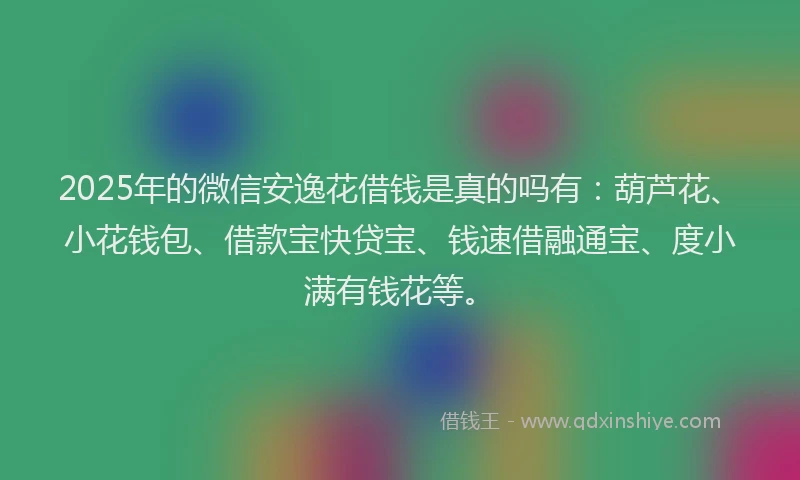 2025年的微信安逸花借钱是真的吗有：葫芦花、小花钱包、借款宝快贷宝、钱速借融通宝、度小满有钱花等。