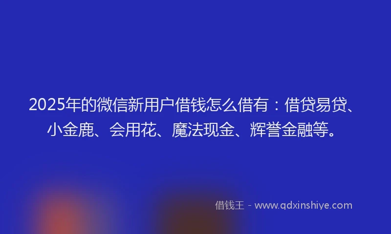 2025年的微信新用户借钱怎么借有：借贷易贷、小金鹿、会用花、魔法现金、辉誉金融等。
