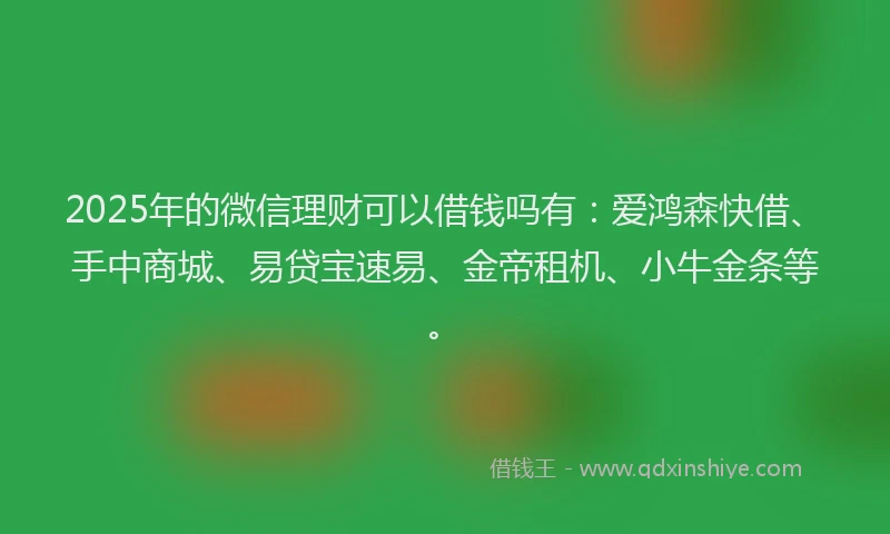 2025年的微信理财可以借钱吗有：爱鸿森快借、手中商城、易贷宝速易、金帝租机、小牛金条等。