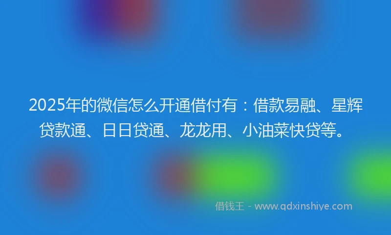 2025年的微信怎么开通借付有：借款易融、星辉贷款通、日日贷通、龙龙用、小油菜快贷等。