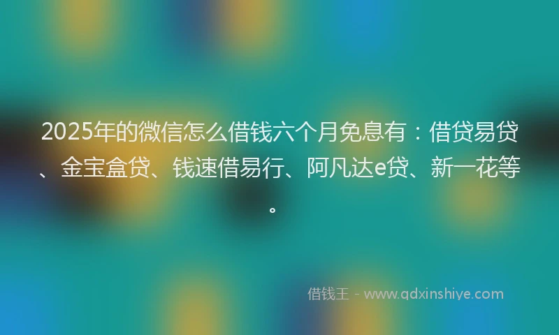 2025年的微信怎么借钱六个月免息有：借贷易贷、金宝盒贷、钱速借易行、阿凡达e贷、新一花等。