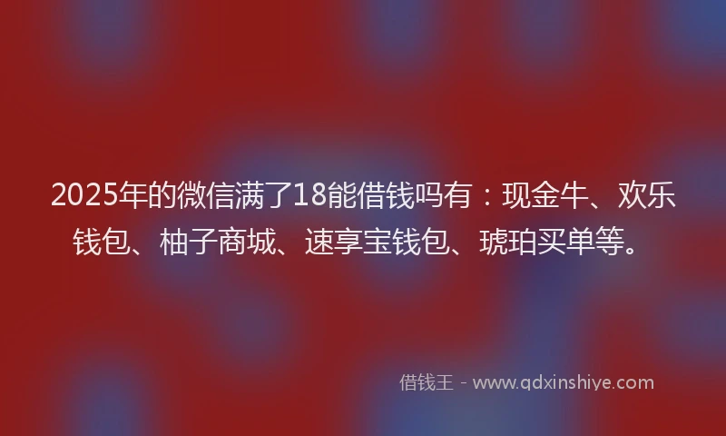 2025年的微信满了18能借钱吗有：现金牛、欢乐钱包、柚子商城、速享宝钱包、琥珀买单等。