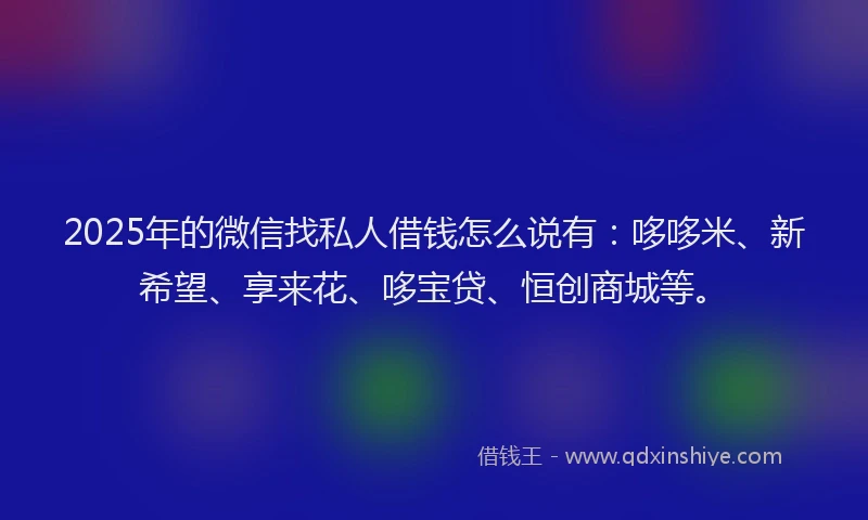 2025年的微信找私人借钱怎么说有：哆哆米、新希望、享来花、哆宝贷、恒创商城等。