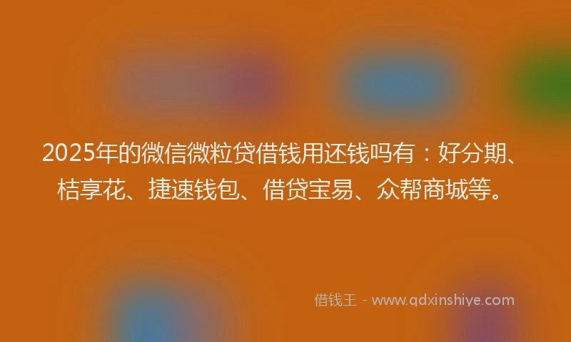2025年的微信微粒贷借钱用还钱吗有：好分期、桔享花、捷速钱包、借贷宝易、众帮商城等。