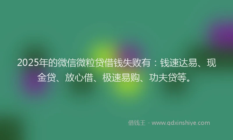 2025年的微信微粒贷借钱失败有：钱速达易、现金贷、放心借、极速易购、功夫贷等。