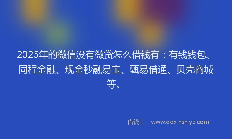 2025年的微信没有微贷怎么借钱有：有钱钱包、同程金融、现金秒融易宝、甄易借通、贝壳商城等。
