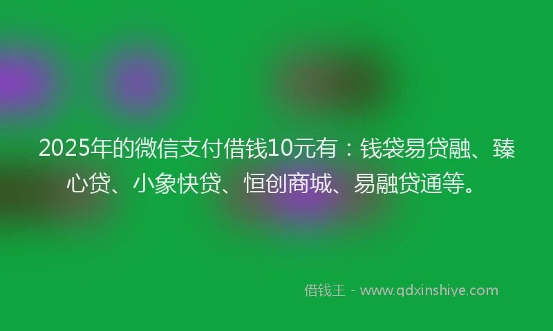 2025年的微信支付借钱10元有：钱袋易贷融、臻心贷、小象快贷、恒创商城、易融贷通等。