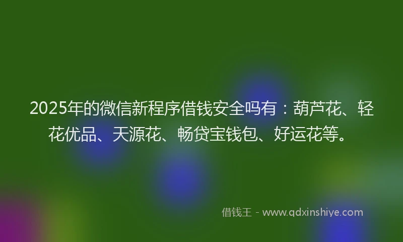 2025年的微信新程序借钱安全吗有：葫芦花、轻花优品、天源花、畅贷宝钱包、好运花等。