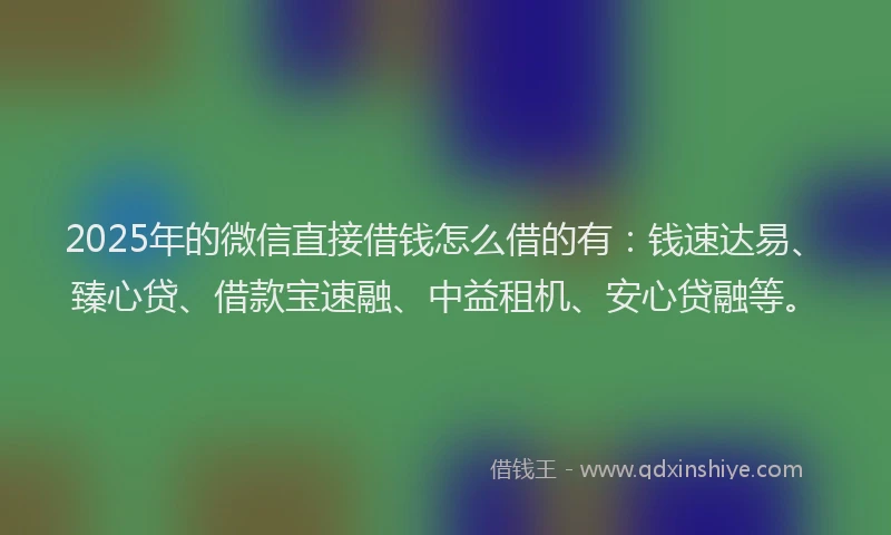 2025年的微信直接借钱怎么借的有：钱速达易、臻心贷、借款宝速融、中益租机、安心贷融等。