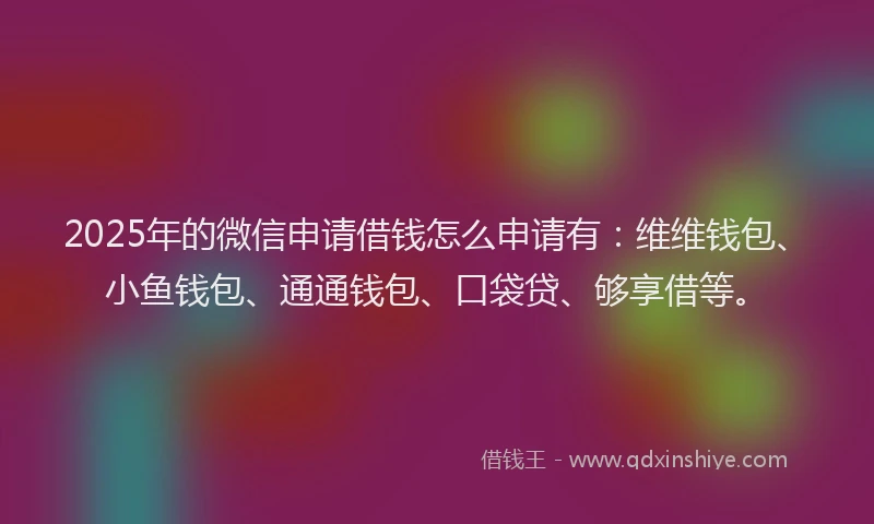 2025年的微信申请借钱怎么申请有：维维钱包、小鱼钱包、通通钱包、口袋贷、够享借等。