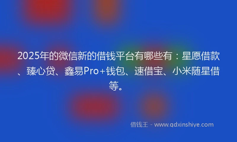 2025年的微信新的借钱平台有哪些有：星愿借款、臻心贷、鑫易Pro+钱包、速借宝、小米随星借等。
