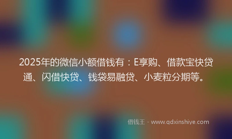 2025年的微信小额借钱有：E享购、借款宝快贷通、闪借快贷、钱袋易融贷、小麦粒分期等。