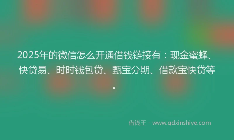 2025年的微信怎么开通借钱链接有：现金蜜蜂、快贷易、时时钱包贷、甄宝分期、借款宝快贷等。
