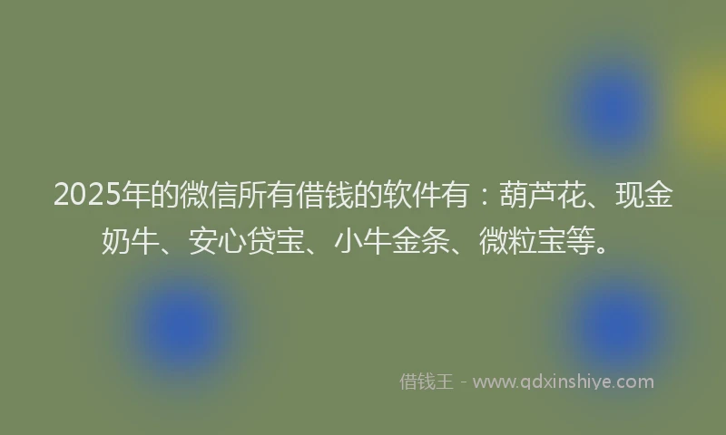 2025年的微信所有借钱的软件有：葫芦花、现金奶牛、安心贷宝、小牛金条、微粒宝等。
