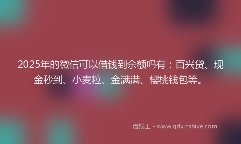 2025年的微信可以借钱到余额吗有：百兴贷、现金秒到、小麦粒、金满满、樱桃钱包等。