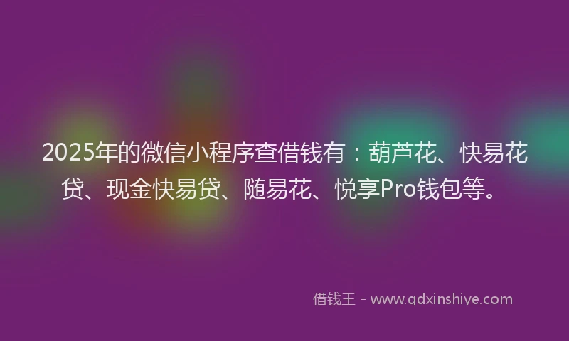 2025年的微信小程序查借钱有：葫芦花、快易花贷、现金快易贷、随易花、悦享Pro钱包等。