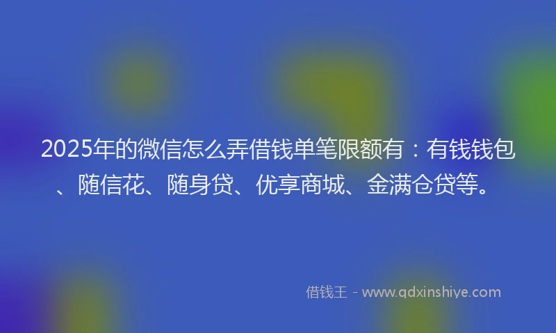 2025年的微信怎么弄借钱单笔限额有：有钱钱包、随信花、随身贷、优享商城、金满仓贷等。