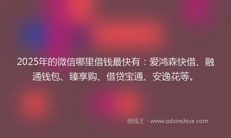 2025年的微信哪里借钱最快有：爱鸿森快借、融通钱包、臻享购、借贷宝通、安逸花等。