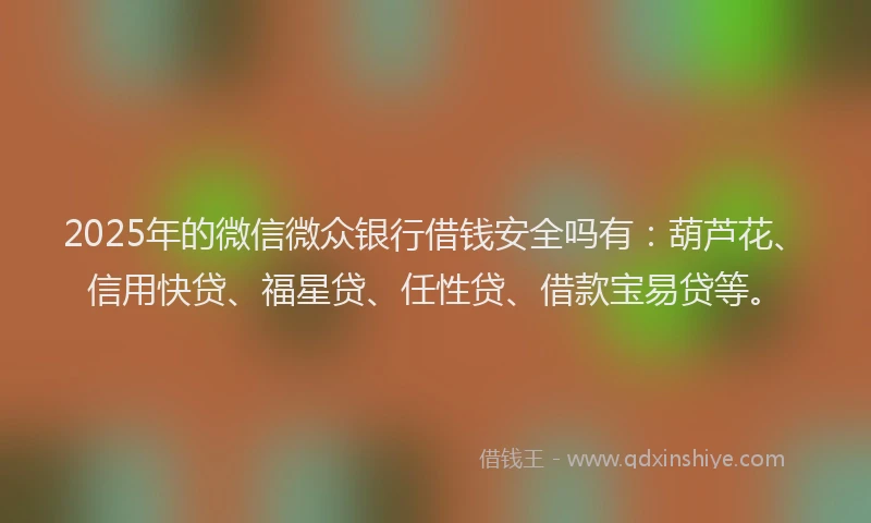 2025年的微信微众银行借钱安全吗有：葫芦花、信用快贷、福星贷、任性贷、借款宝易贷等。