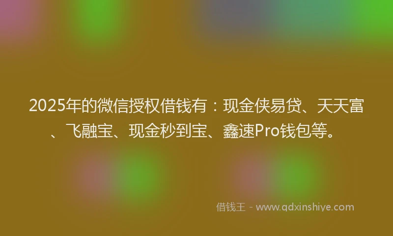 2025年的微信授权借钱有：现金侠易贷、天天富、飞融宝、现金秒到宝、鑫速Pro钱包等。