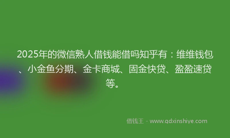 2025年的微信熟人借钱能借吗知乎有：维维钱包、小金鱼分期、金卡商城、固金快贷、盈盈速贷等。
