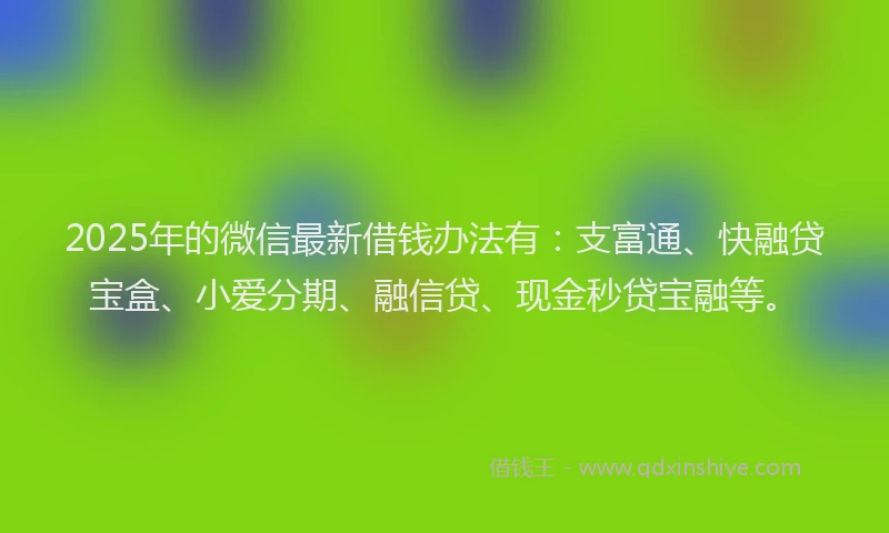 2025年的微信最新借钱办法有：支富通、快融贷宝盒、小爱分期、融信贷、现金秒贷宝融等。