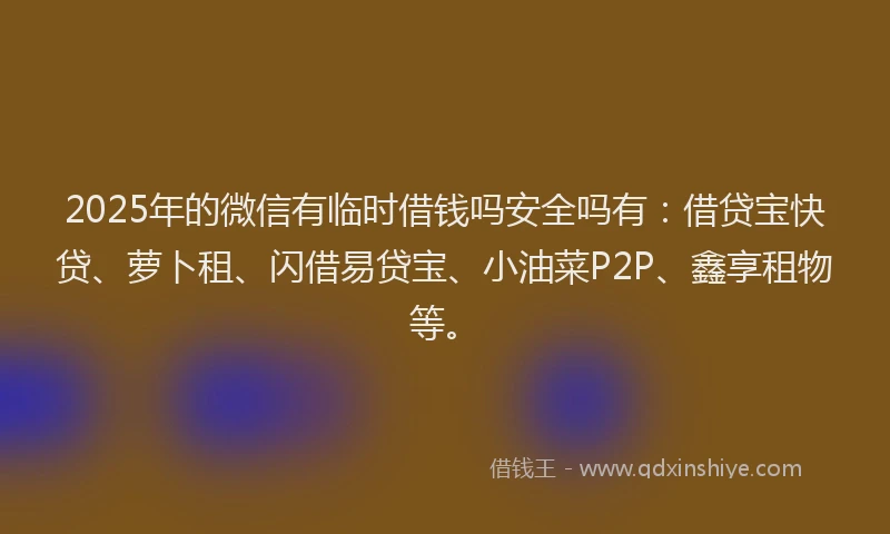 2025年的微信有临时借钱吗安全吗有：借贷宝快贷、萝卜租、闪借易贷宝、小油菜P2P、鑫享租物等。