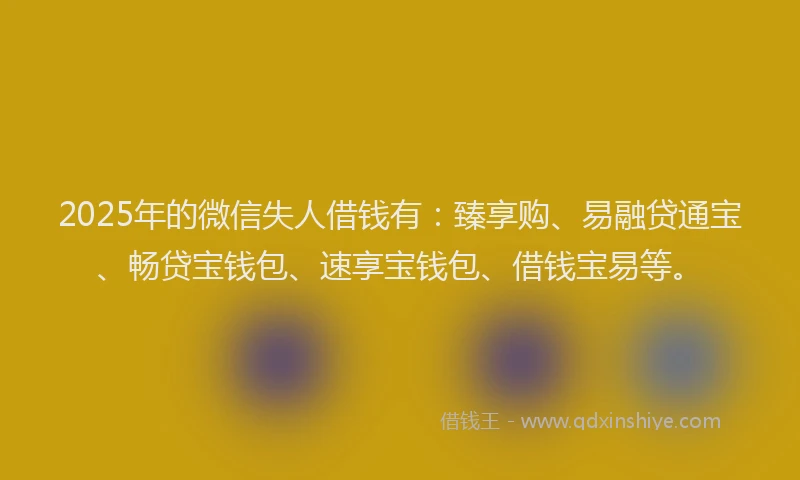 2025年的微信失人借钱有：臻享购、易融贷通宝、畅贷宝钱包、速享宝钱包、借钱宝易等。