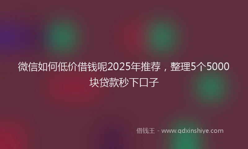 微信如何低价借钱呢2025年推荐，整理5个5000块贷款秒下口子