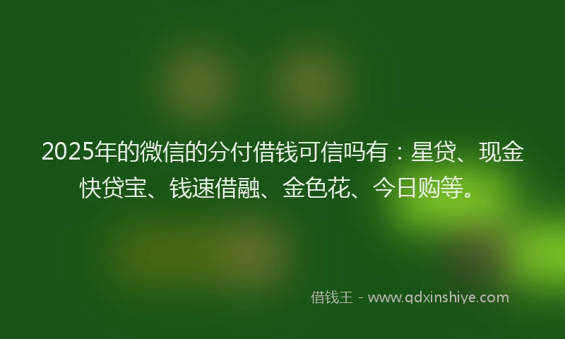 2025年的微信的分付借钱可信吗有：星贷、现金快贷宝、钱速借融、金色花、今日购等。