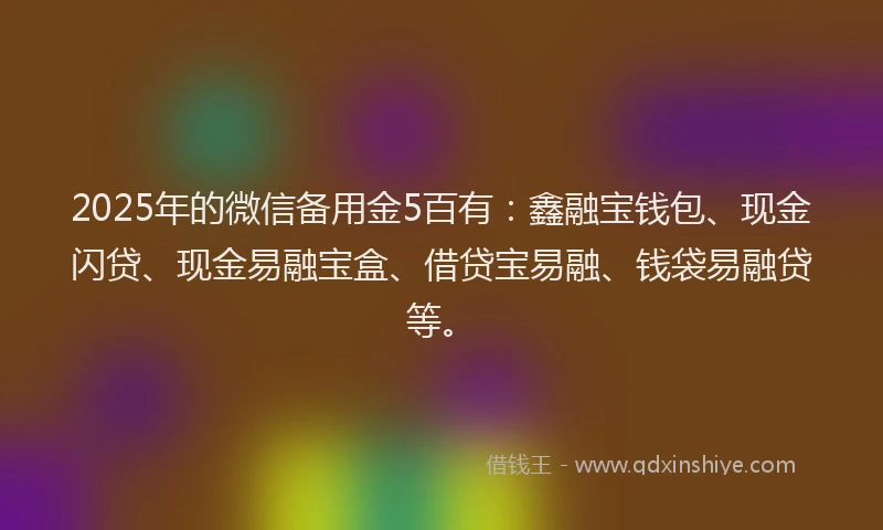 2025年的微信备用金5百有：鑫融宝钱包、现金闪贷、现金易融宝盒、借贷宝易融、钱袋易融贷等。
