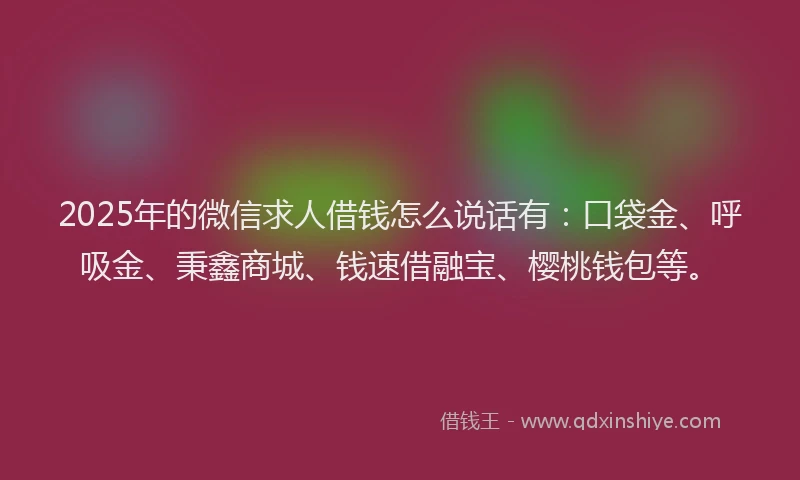 2025年的微信求人借钱怎么说话有：口袋金、呼吸金、秉鑫商城、钱速借融宝、樱桃钱包等。
