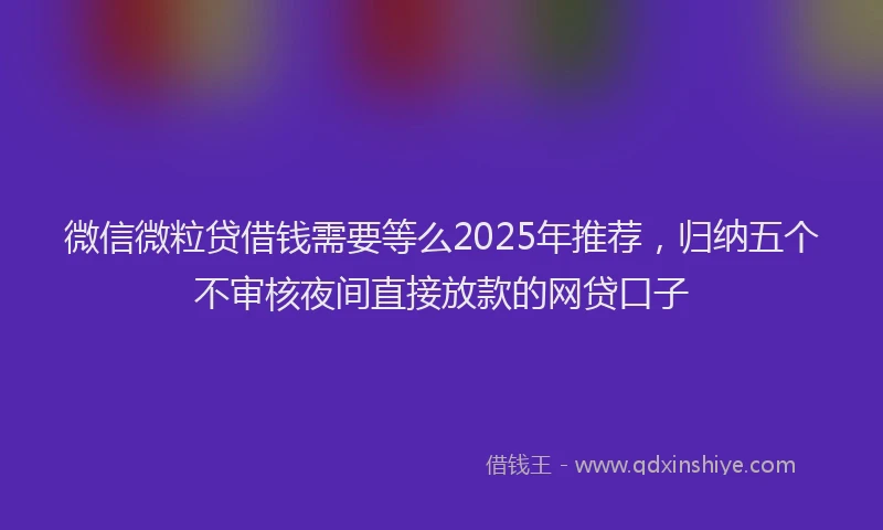 微信微粒贷借钱需要等么2025年推荐，归纳五个不审核夜间直接放款的网贷口子