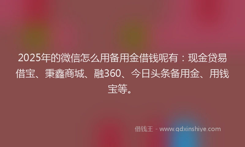 2025年的微信怎么用备用金借钱呢有：现金贷易借宝、秉鑫商城、融360、今日头条备用金、用钱宝等。