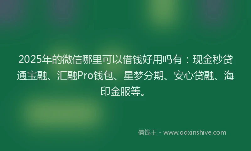 2025年的微信哪里可以借钱好用吗有：现金秒贷通宝融、汇融Pro钱包、星梦分期、安心贷融、海印金服等。