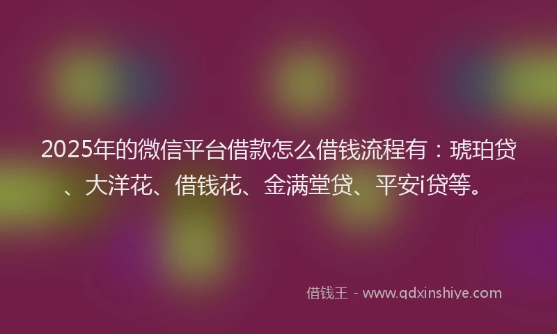 2025年的微信平台借款怎么借钱流程有：琥珀贷、大洋花、借钱花、金满堂贷、平安i贷等。