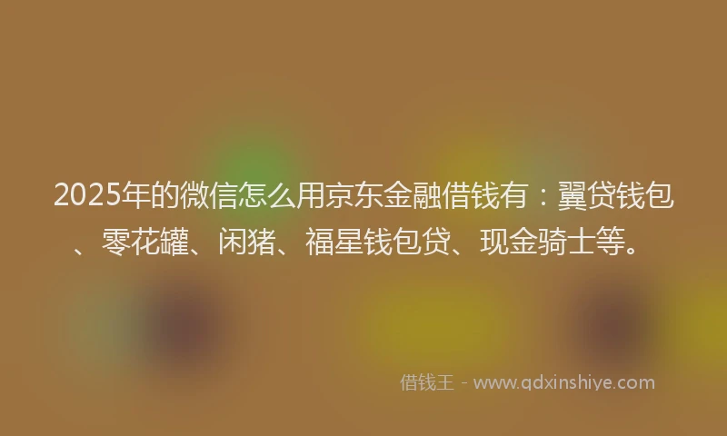 2025年的微信怎么用京东金融借钱有：翼贷钱包、零花罐、闲猪、福星钱包贷、现金骑士等。
